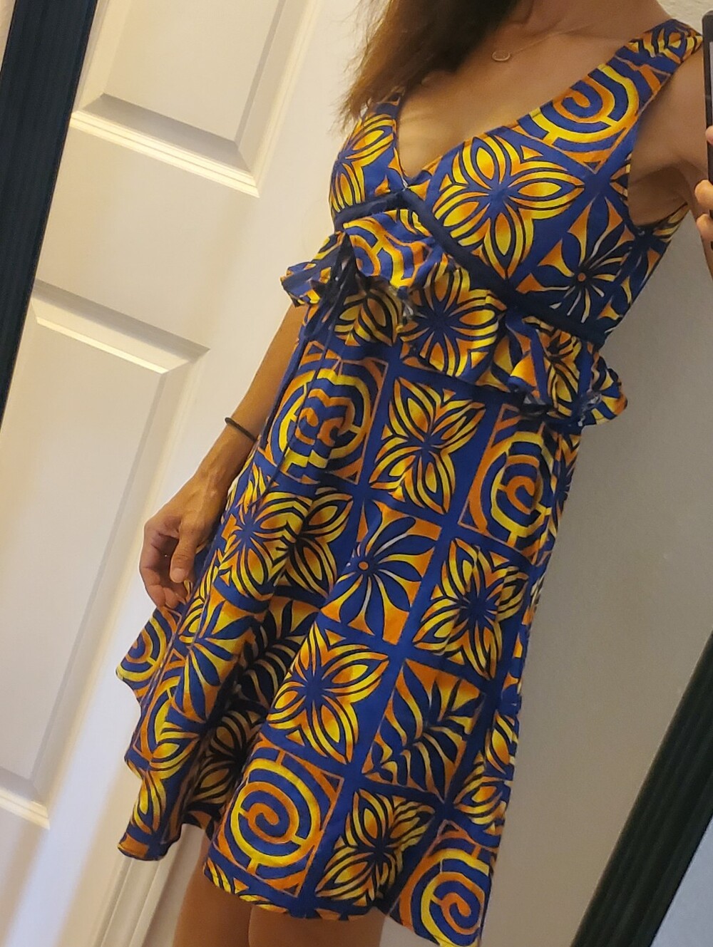 Ka'ehuwelolani Hawaiian Blue & Yellow Floral Sundress Hawaii Babydoll Dress